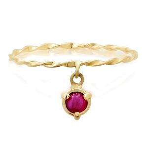 14K Yellow Gold Twisted Double Dangle Stone "Claw" Stack Rings with Ruby